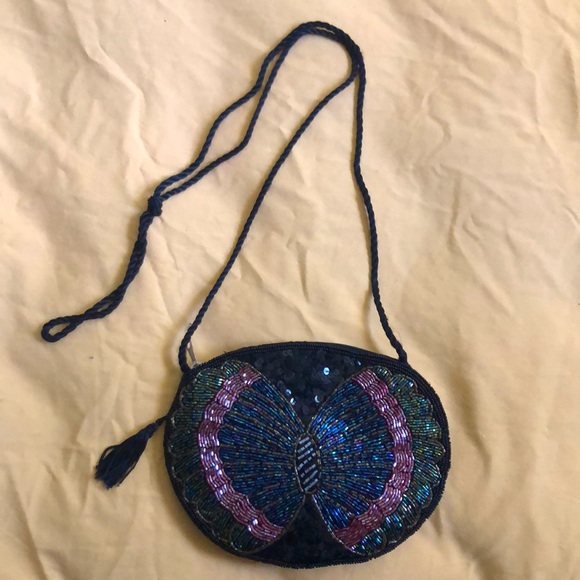 Vintage style Butterfly bead and sequin purse - Picture 2 of 5